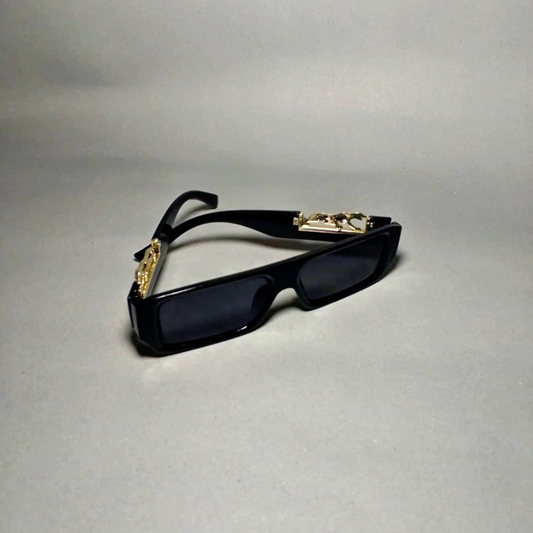 Classic Black Shades with Golden Touch – Stylish Unisex Sunglasses